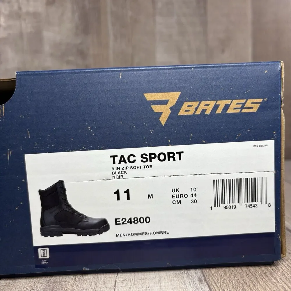 Bates Tac Sport Men's 9.5 Tactical Duty Leather Boots 8 Inch Zip Soft Toe Black